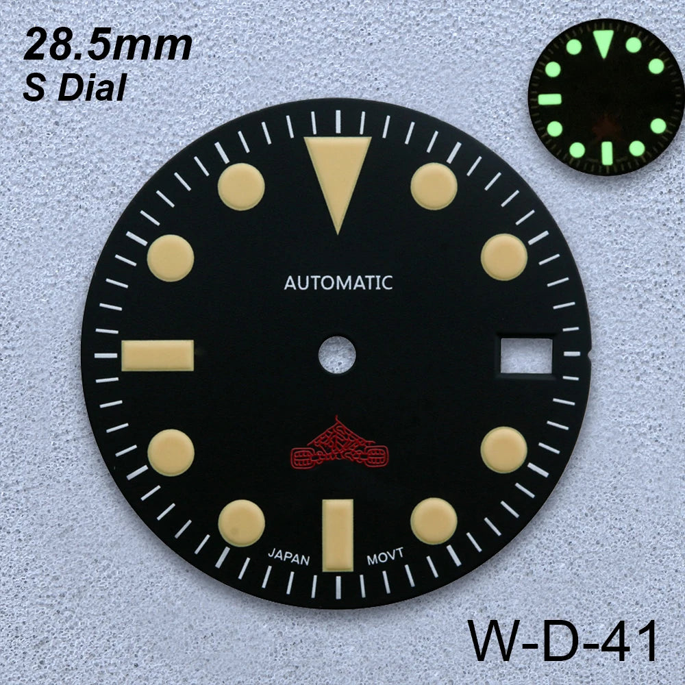 28.5mm S Logo Retro Dial Fit NH35/NH36/4R/7S Japanese Movement Green Luminous Matte High-Quality Watch Modified Accessories