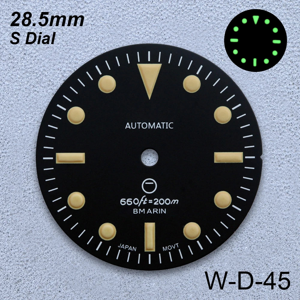 28.5mm S Logo Retro Dial Fit NH35/NH36/4R/7S Japanese Movement Green Luminous Matte High-Quality Watch Modified Accessories