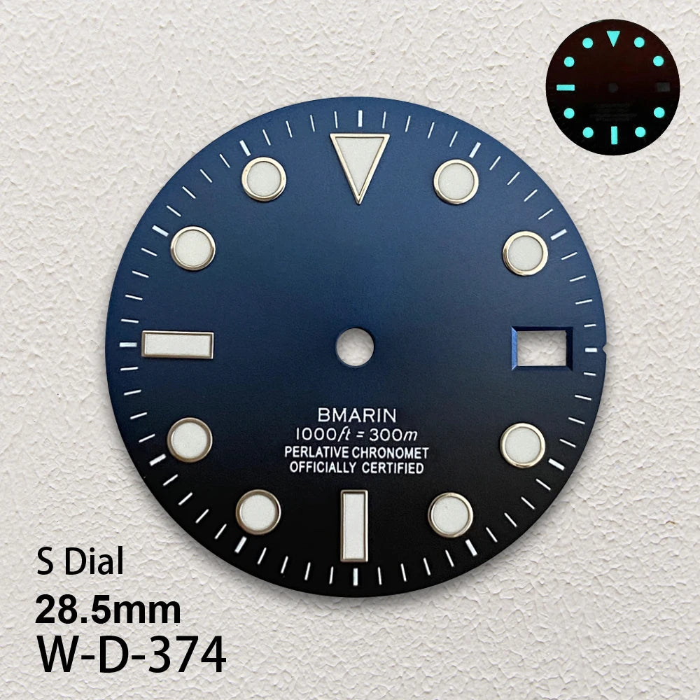 28.5mm S Logo SUB Sunburst Dial Fit NH35/NH36/4R/7S Japanese Movement Ice Blue Luminous Watch Modification Accessories