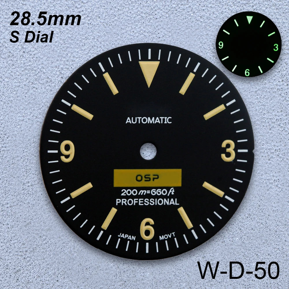 28.5mm S Logo Retro Dial Fit NH35/NH36/4R/7S Japanese Movement Green Luminous Matte High-Quality Watch Modified Accessories