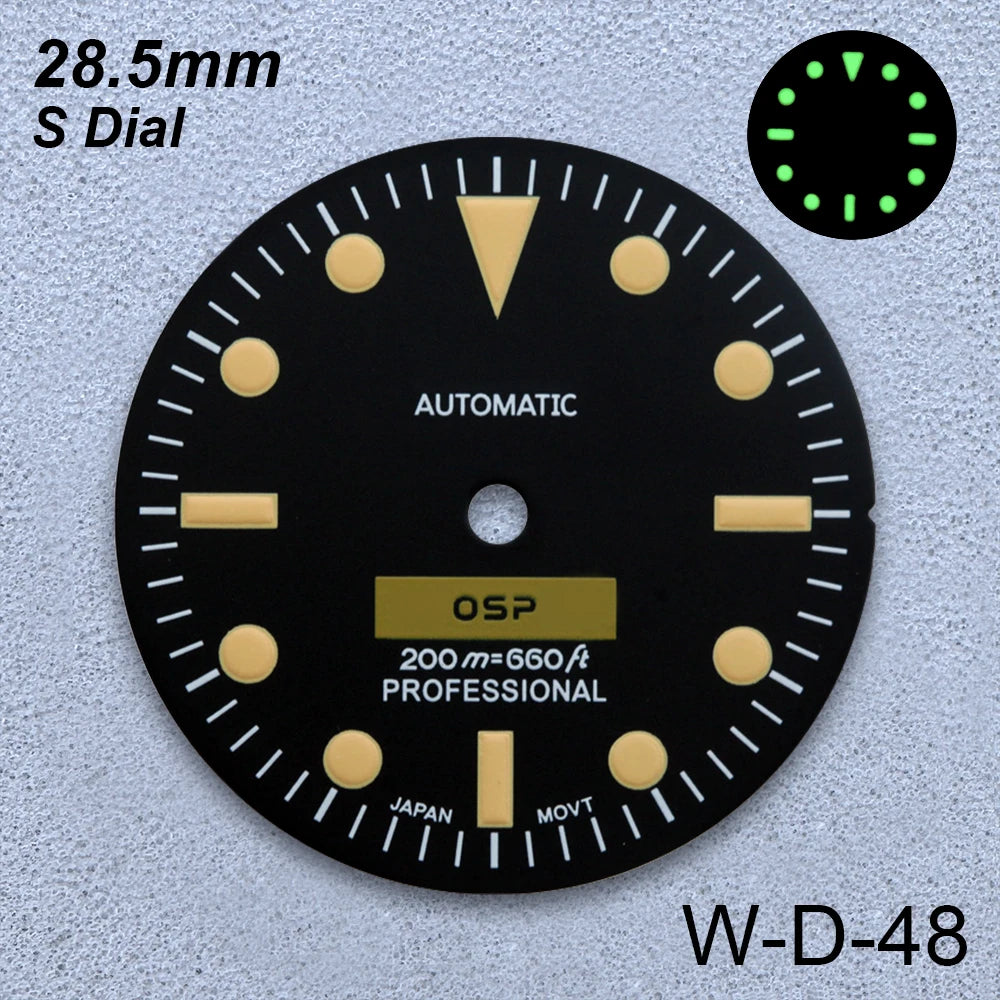 28.5mm S Logo Retro Dial Fit NH35/NH36/4R/7S Japanese Movement Green Luminous Matte High-Quality Watch Modified Accessories
