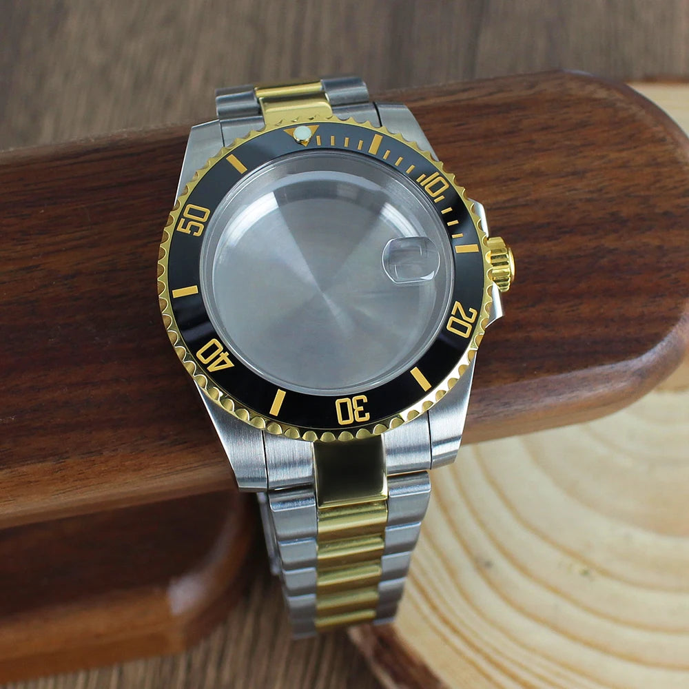 40mm NH35 Watch Case SUB Accessories Sapphire fit for Seiko NH35 NH36 NH38 8215 Eta 2824 PT5000 Sliding Lock Watch Bracelet Gold