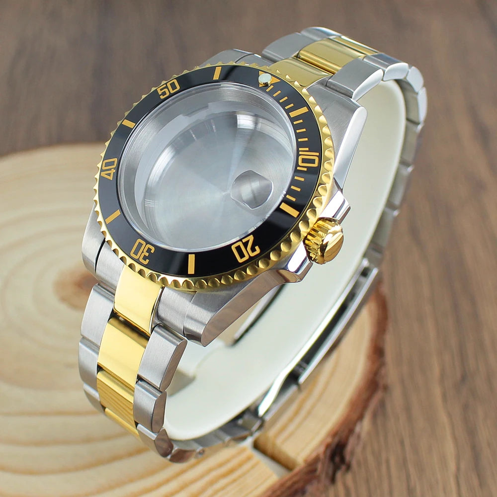 40mm NH35 Watch Case SUB Accessories Sapphire fit for Seiko NH35 NH36 NH38 8215 Eta 2824 PT5000 Sliding Lock Watch Bracelet Gold