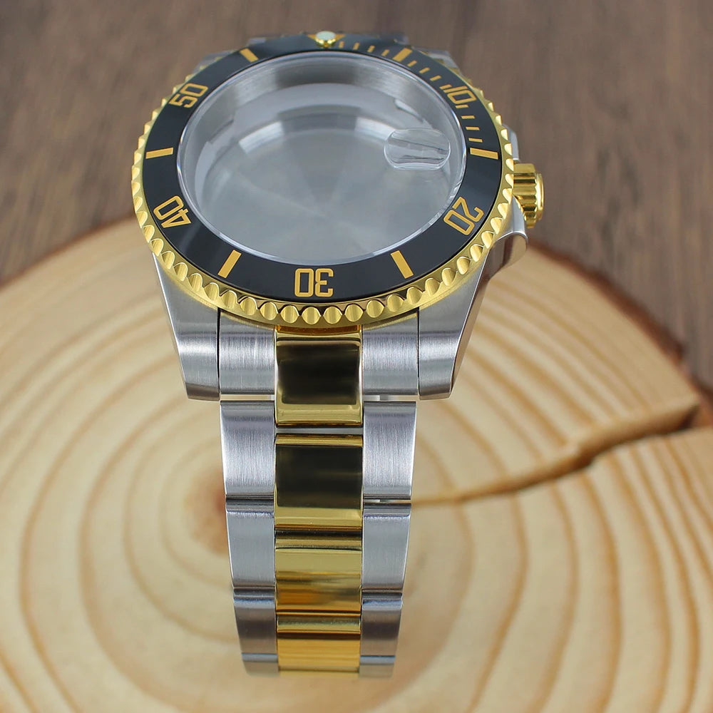 40mm NH35 Watch Case SUB Accessories Sapphire fit for Seiko NH35 NH36 NH38 8215 Eta 2824 PT5000 Sliding Lock Watch Bracelet Gold