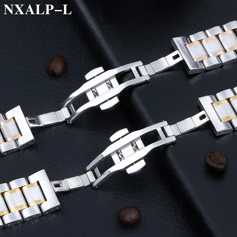 Curved End Stainless Steel Watch Band for Longines 18mm 20mm 22mm 24mm Solid Metal Bracelet Butterfly Clasp Universal Wristband