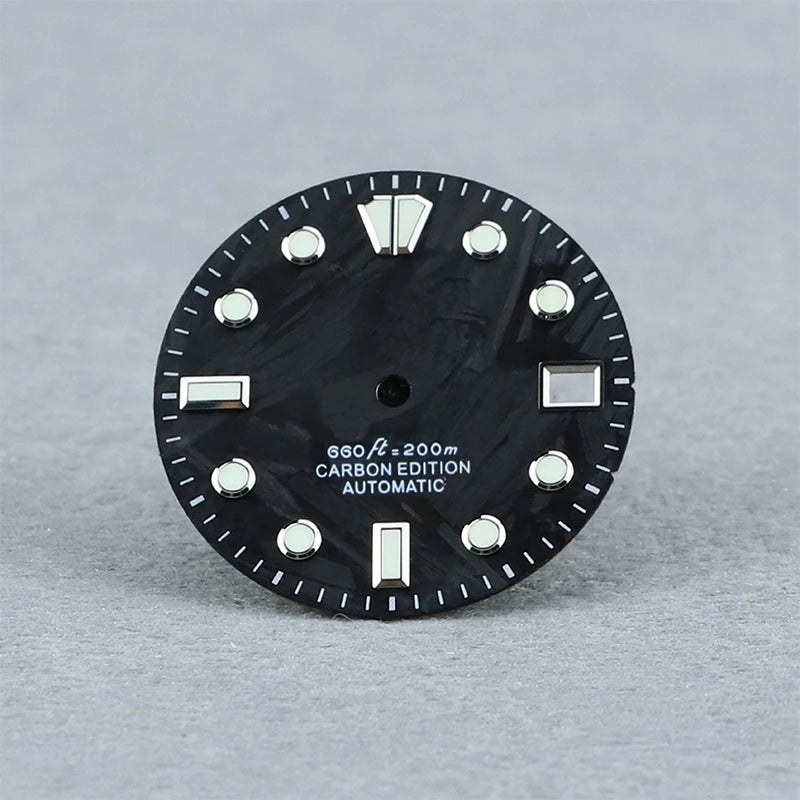 Carbon Fiber Diamond Index Blue Lume 28.5mm Watch Dial NH35 Dial NH35 Movement Custom watch Accessories No Logo