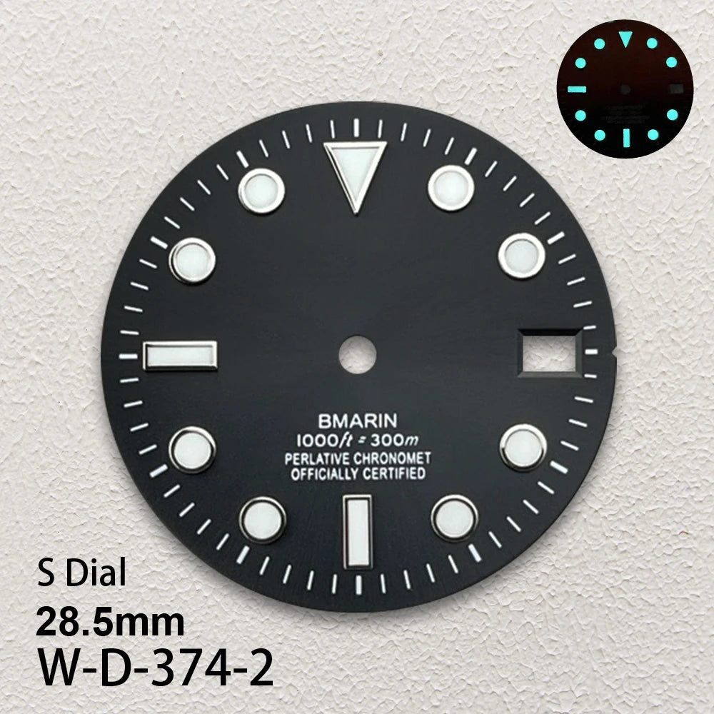 28.5mm S Logo SUB Sunburst Dial Fit NH35/NH36/4R/7S Japanese Movement Ice Blue Luminous Watch Modification Accessories