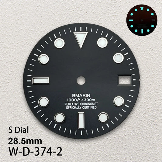 28.5mm S Logo SUB Sunburst Dial Fit NH35/NH36/4R/7S Japanese Movement Ice Blue Luminous Watch Modification Accessories