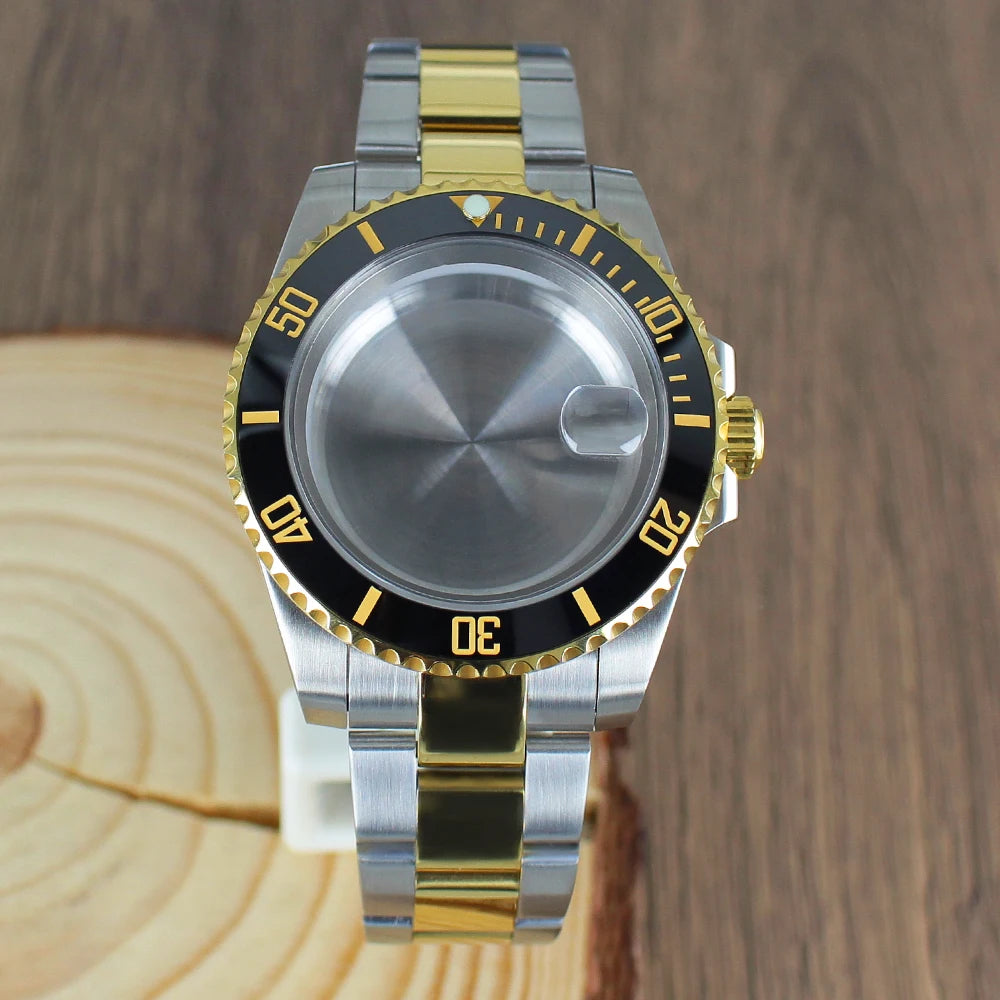 40mm NH35 Watch Case SUB Accessories Sapphire fit for Seiko NH35 NH36 NH38 8215 Eta 2824 PT5000 Sliding Lock Watch Bracelet Gold