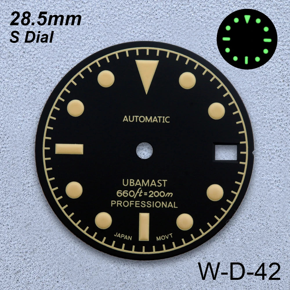 28.5mm S Logo Retro Dial Fit NH35/NH36/4R/7S Japanese Movement Green Luminous Matte High-Quality Watch Modified Accessories