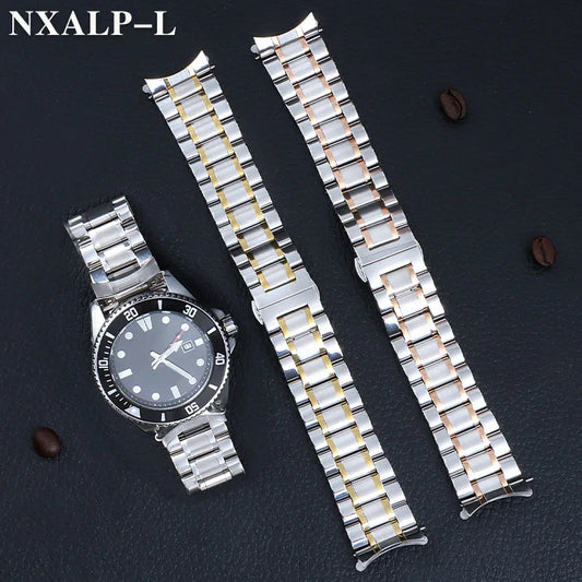 Curved End Stainless Steel Watch Band for Longines 18mm 20mm 22mm 24mm Solid Metal Bracelet Butterfly Clasp Universal Wristband