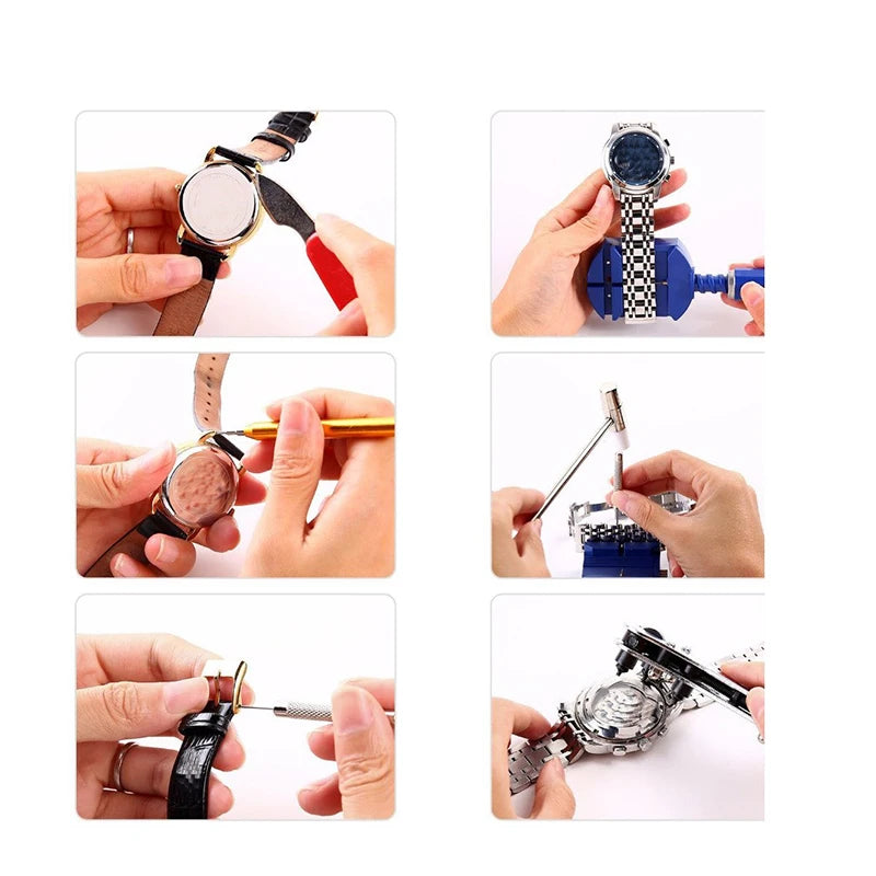 160PCS Watch Repair Tools Kit Clock Watchmaker Link Pin Dissolving Housing Open Remover Battery Replacement Antistatic Glove Set