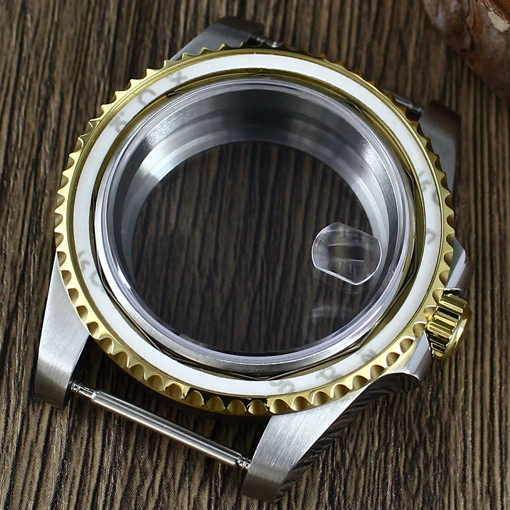 40mm NH35 Watch Case SUB Accessories Sapphire fit for Seiko NH35 NH36 NH38 8215 Eta 2824 PT5000 Sliding Lock Watch Bracelet Gold