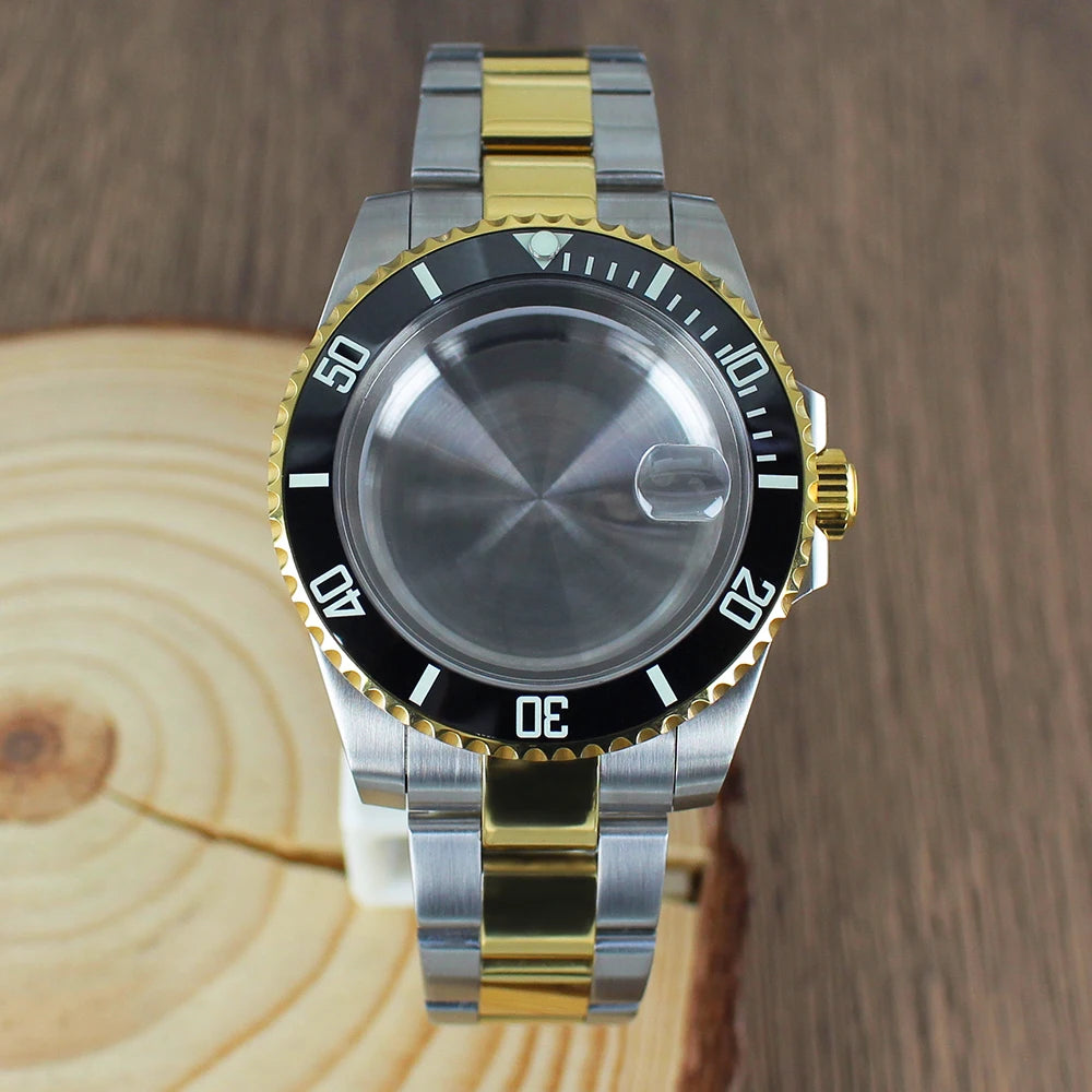 40mm NH35 Watch Case SUB Accessories Sapphire fit for Seiko NH35 NH36 NH38 8215 Eta 2824 PT5000 Sliding Lock Watch Bracelet Gold