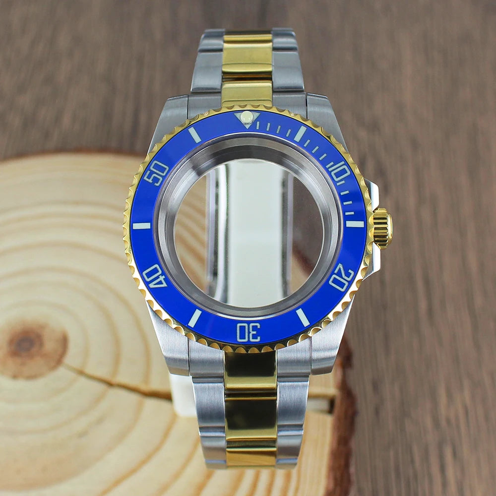 40mm NH35 Watch Case SUB Accessories Sapphire fit for Seiko NH35 NH36 NH38 8215 Eta 2824 PT5000 Sliding Lock Watch Bracelet Gold
