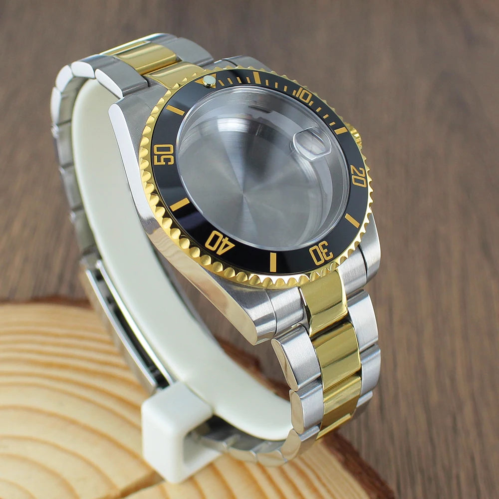 40mm NH35 Watch Case SUB Accessories Sapphire fit for Seiko NH35 NH36 NH38 8215 Eta 2824 PT5000 Sliding Lock Watch Bracelet Gold