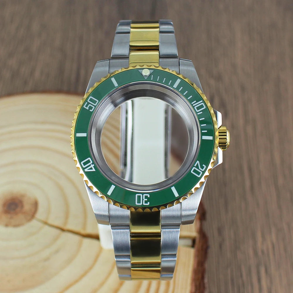 40mm NH35 Watch Case SUB Accessories Sapphire fit for Seiko NH35 NH36 NH38 8215 Eta 2824 PT5000 Sliding Lock Watch Bracelet Gold