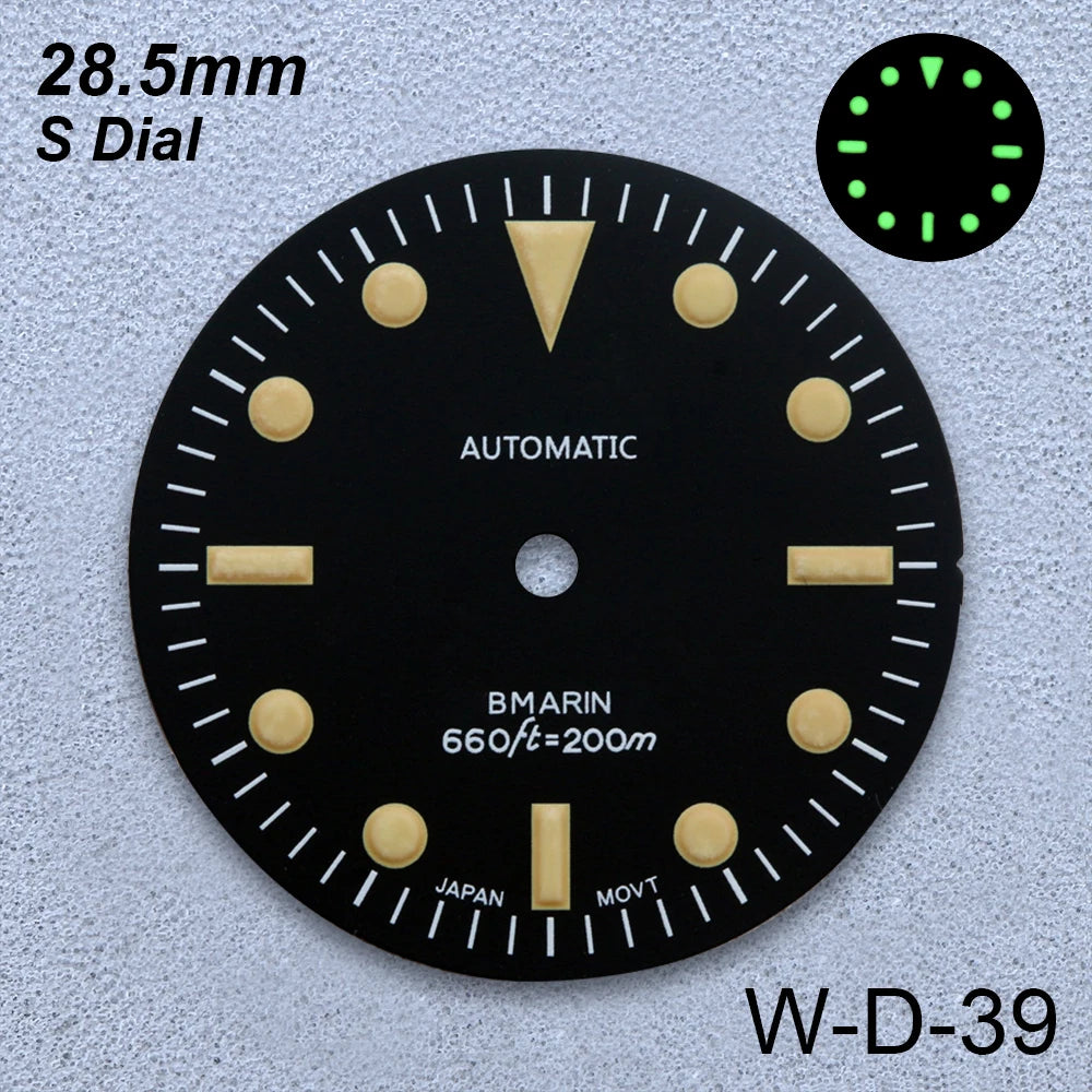 28.5mm S Logo Retro Dial Fit NH35/NH36/4R/7S Japanese Movement Green Luminous Matte High-Quality Watch Modified Accessories