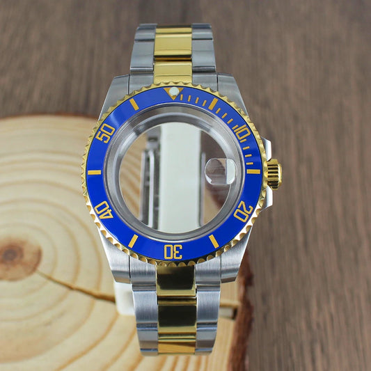 40mm NH35 Watch Case SUB Accessories Sapphire fit for Seiko NH35 NH36 NH38 8215 Eta 2824 PT5000 Sliding Lock Watch Bracelet Gold