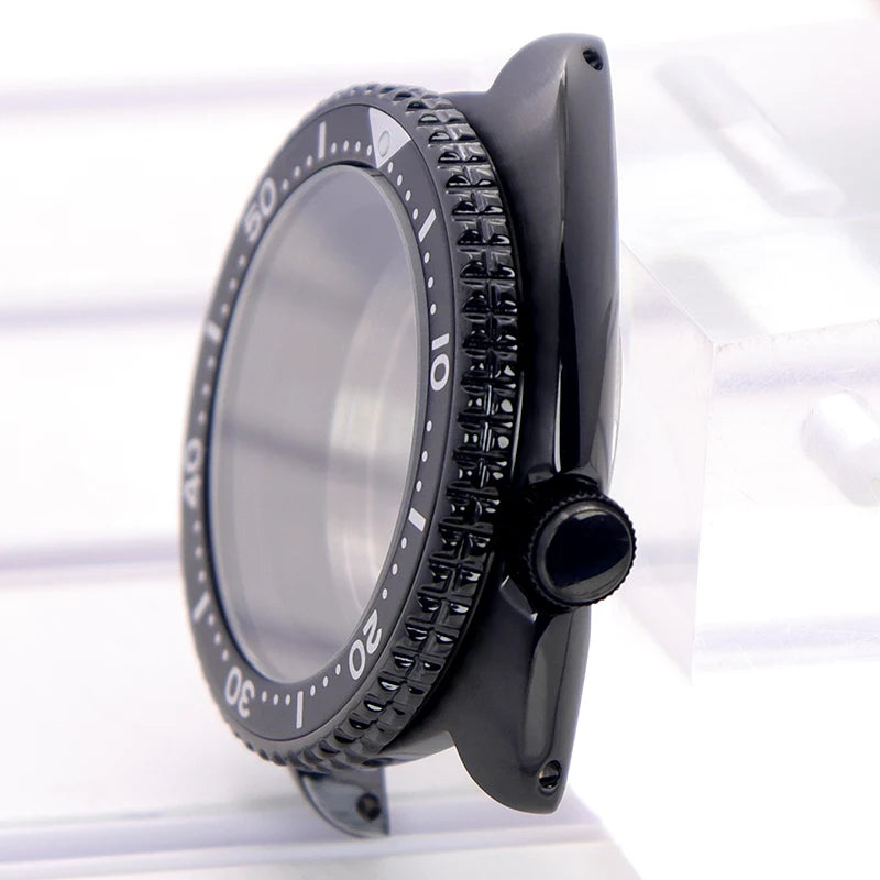 Black pvd 45mm Sapphire Glass Watch Cases 3.8 o'clock Screw-in Crown For Seiko nh35 nh36 4R36 Movement nh35 Watches Accessories