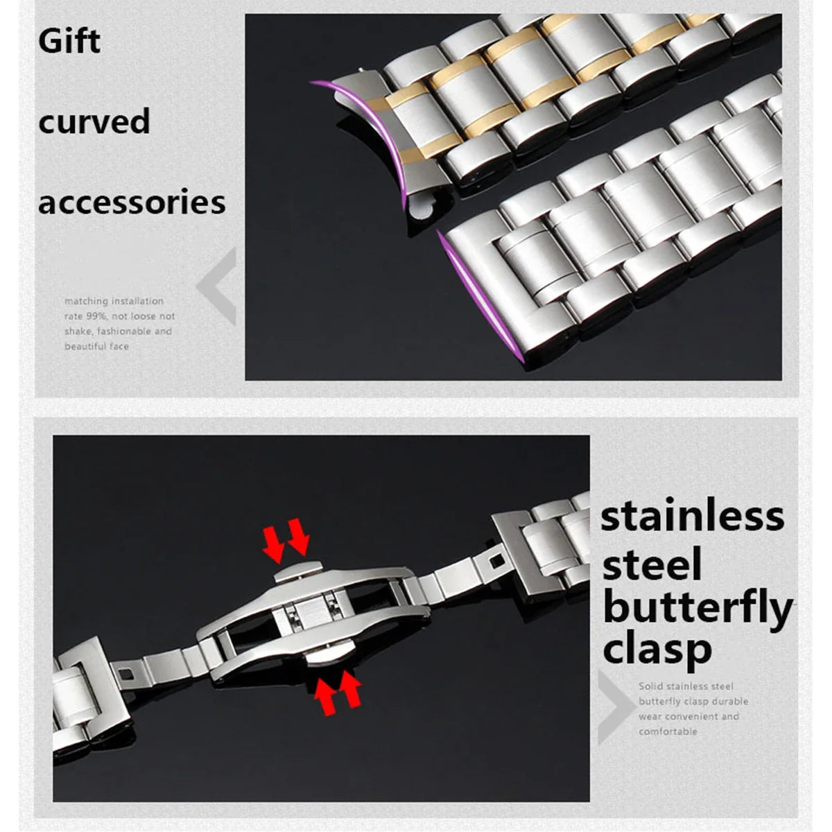 Business Watchband Bracelet For Any Brand Wristband Luxury Stainless Steel 20mm 22mm With Curved Strap Accessories Bands