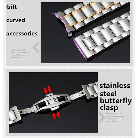 Business Watchband Bracelet For Any Brand Wristband Luxury Stainless Steel 20mm 22mm With Curved Strap Accessories Bands