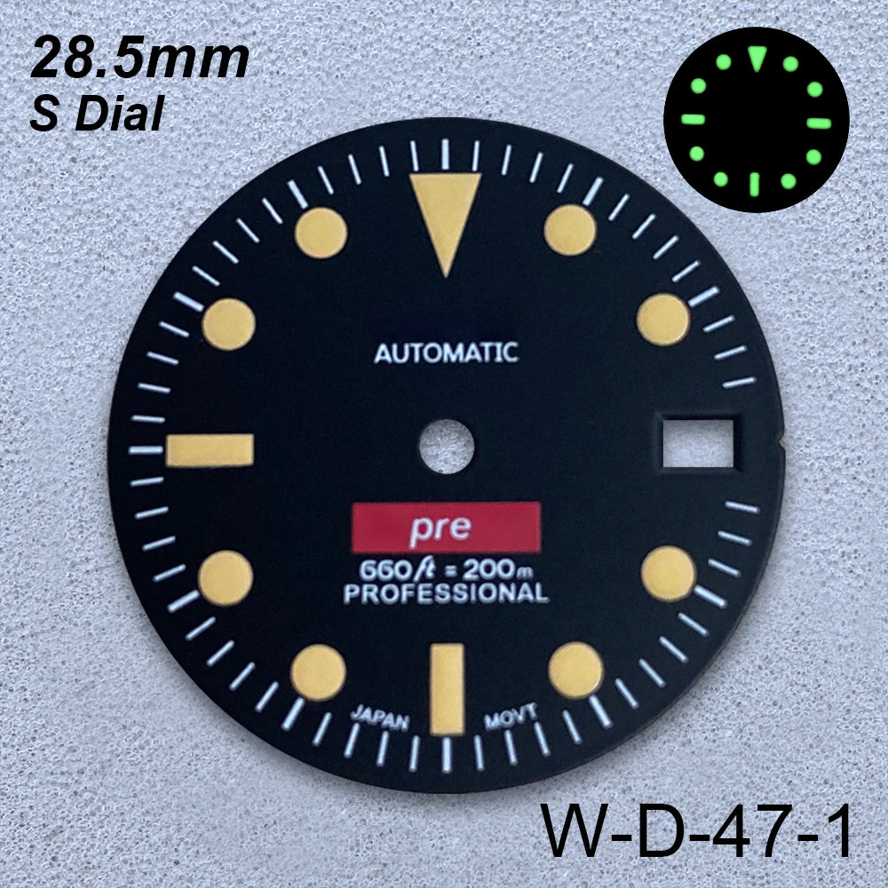 28.5mm S Logo Retro Dial Fit NH35/NH36/4R/7S Japanese Movement Green Luminous Matte High-Quality Watch Modified Accessories