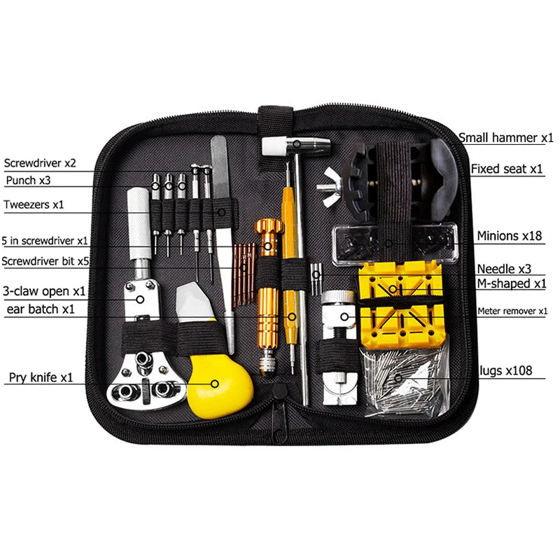 160PCS Watch Repair Tools Kit Clock Watchmaker Link Pin Dissolving Housing Open Remover Battery Replacement Antistatic Glove Set