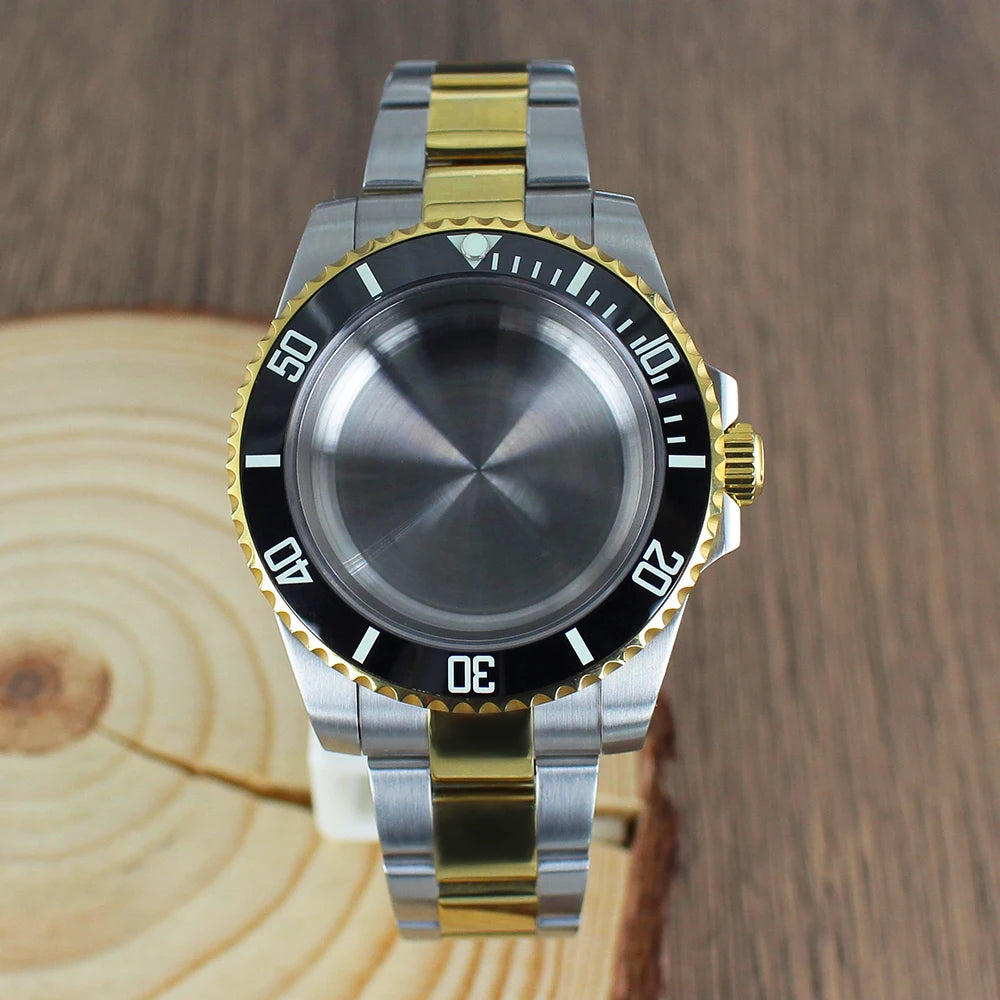 40mm NH35 Watch Case SUB Accessories Sapphire fit for Seiko NH35 NH36 NH38 8215 Eta 2824 PT5000 Sliding Lock Watch Bracelet Gold