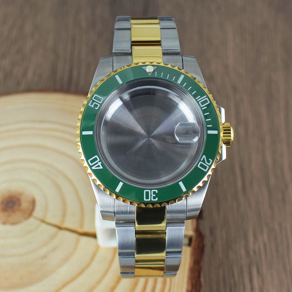 40mm NH35 Watch Case SUB Accessories Sapphire fit for Seiko NH35 NH36 NH38 8215 Eta 2824 PT5000 Sliding Lock Watch Bracelet Gold
