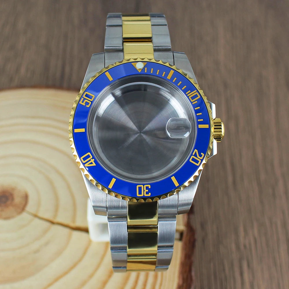40mm NH35 Watch Case SUB Accessories Sapphire fit for Seiko NH35 NH36 NH38 8215 Eta 2824 PT5000 Sliding Lock Watch Bracelet Gold