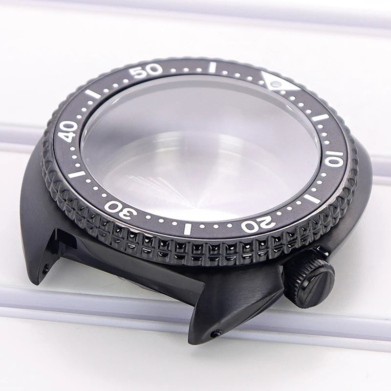 Black pvd 45mm Sapphire Glass Watch Cases 3.8 o'clock Screw-in Crown For Seiko nh35 nh36 4R36 Movement nh35 Watches Accessories