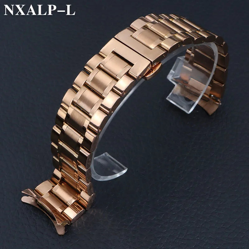 Curved End Stainless Steel Watch Band for Longines 18mm 20mm 22mm 24mm Solid Metal Bracelet Butterfly Clasp Universal Wristband