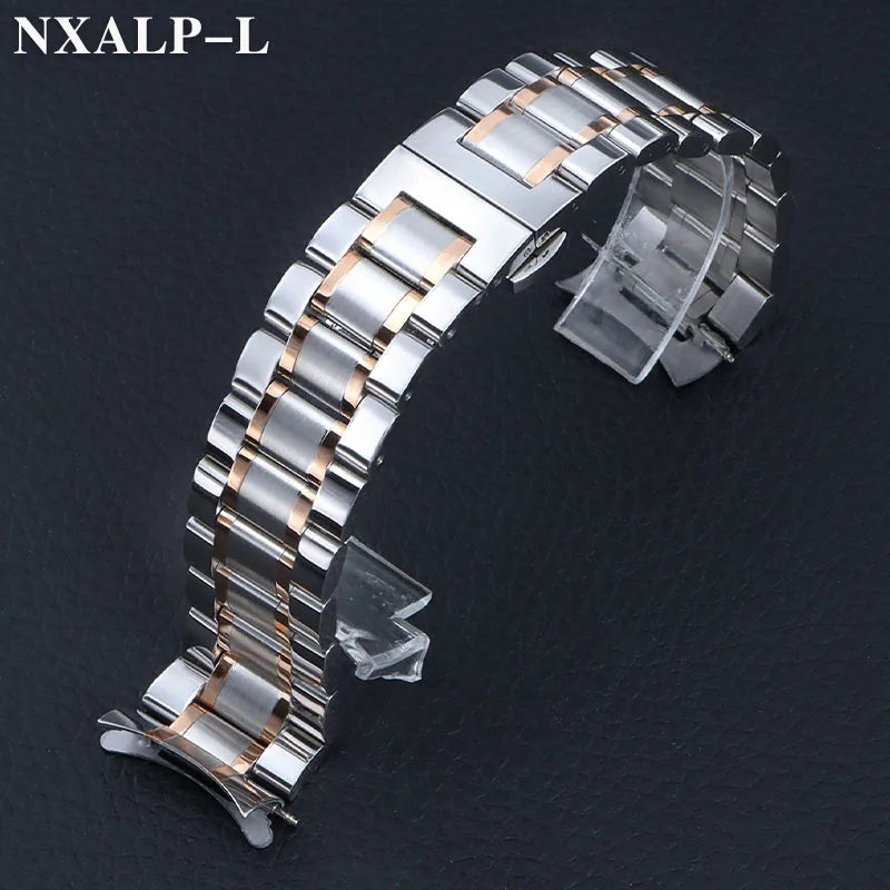 Curved End Stainless Steel Watch Band for Longines 18mm 20mm 22mm 24mm Solid Metal Bracelet Butterfly Clasp Universal Wristband
