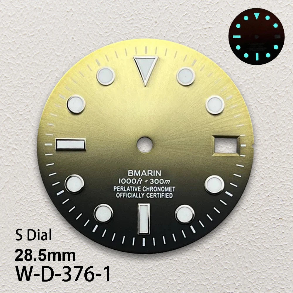 28.5mm S Logo SUB Sunburst Dial Fit NH35/NH36/4R/7S Japanese Movement Ice Blue Luminous Watch Modification Accessories