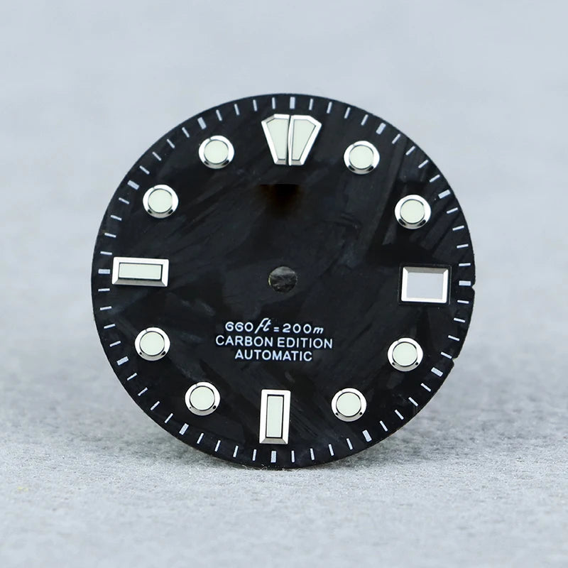 Carbon Fiber Diamond Index Blue Lume 28.5mm Watch Dial NH35 Dial NH35 Movement Custom watch Accessories No Logo