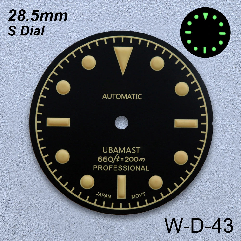 28.5mm S Logo Retro Dial Fit NH35/NH36/4R/7S Japanese Movement Green Luminous Matte High-Quality Watch Modified Accessories