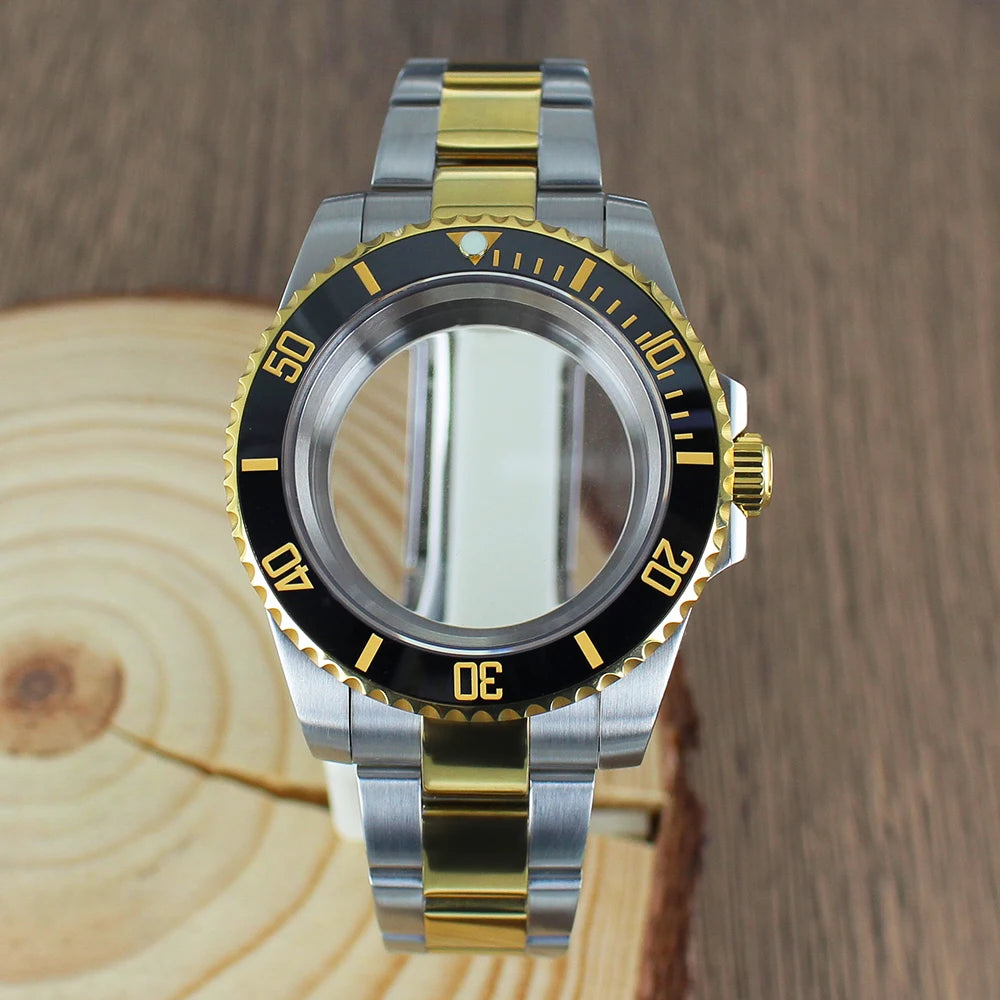 40mm NH35 Watch Case SUB Accessories Sapphire fit for Seiko NH35 NH36 NH38 8215 Eta 2824 PT5000 Sliding Lock Watch Bracelet Gold