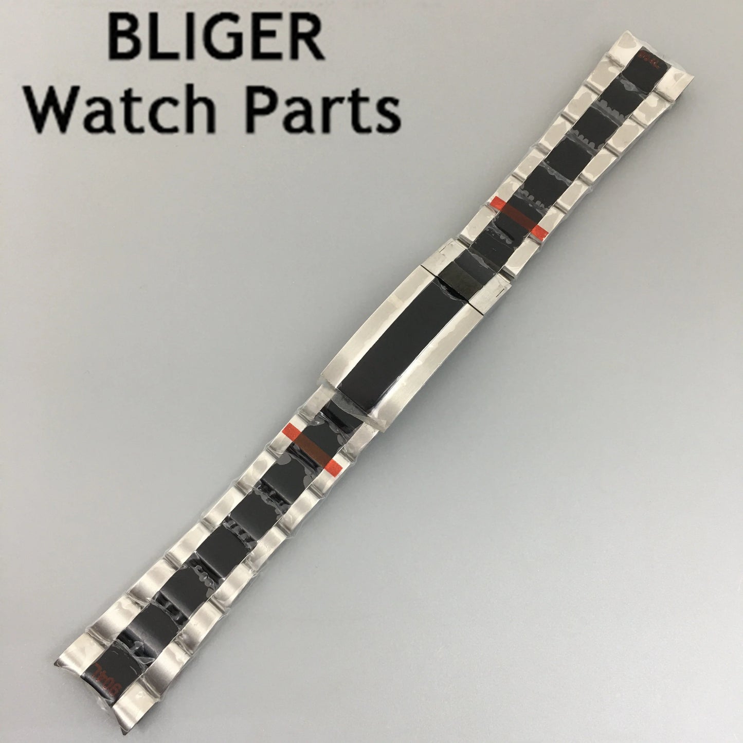 BLIGER 20mm silver black 316L solid stainless steel watch band folding buckle fit BLIGER 40mm watch case bracelet strap