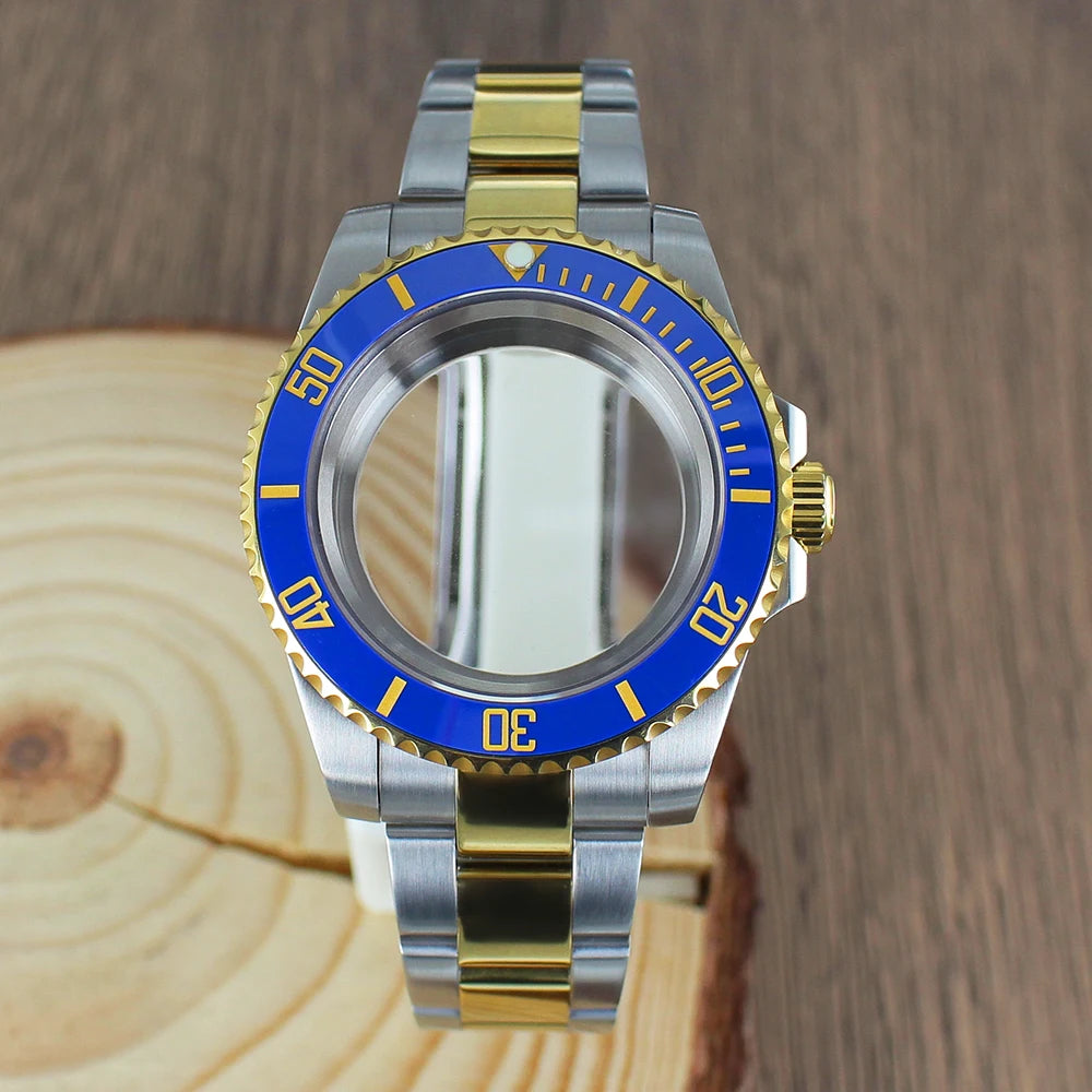 40mm NH35 Watch Case SUB Accessories Sapphire fit for Seiko NH35 NH36 NH38 8215 Eta 2824 PT5000 Sliding Lock Watch Bracelet Gold