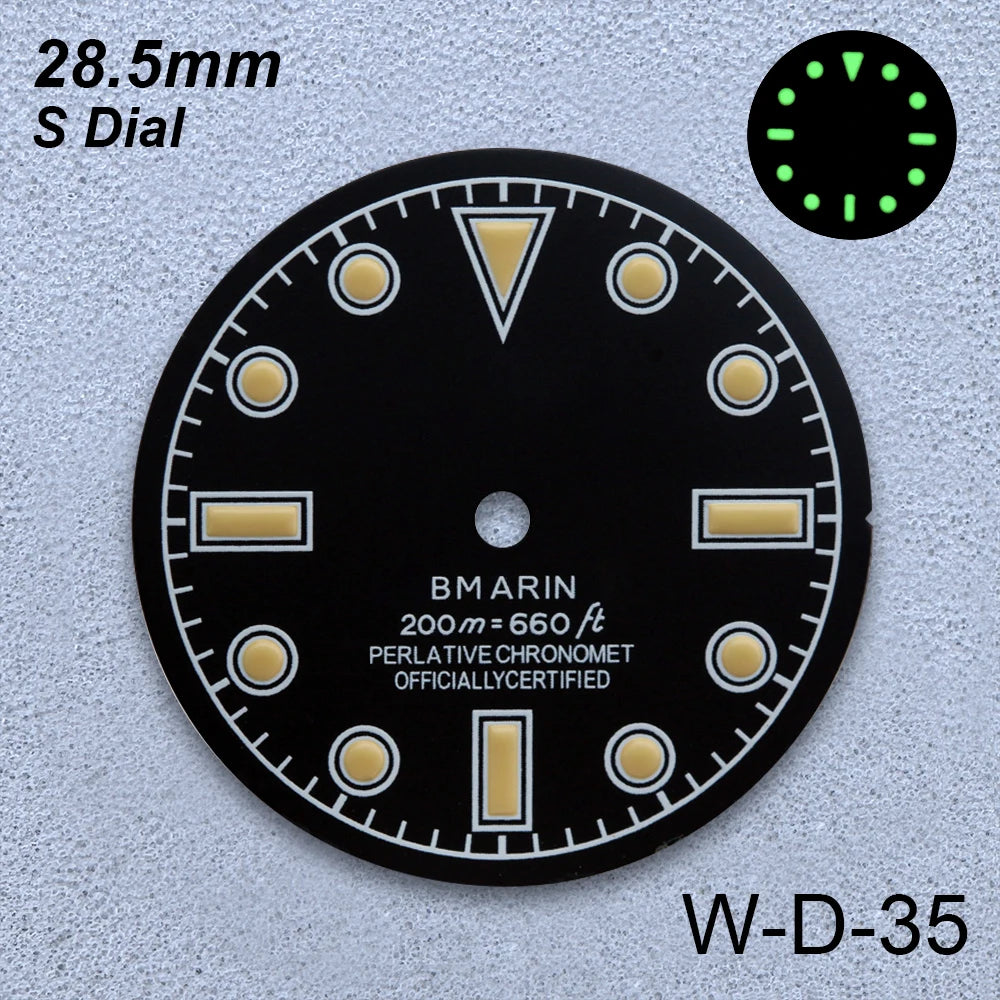 28.5mm S Logo Retro Dial Fit NH35/NH36/4R/7S Japanese Movement Green Luminous Matte High-Quality Watch Modified Accessories