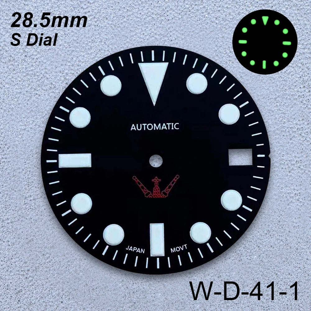 28.5mm S Logo Retro Dial Fit NH35/NH36/4R/7S Japanese Movement Green Luminous Matte High-Quality Watch Modified Accessories