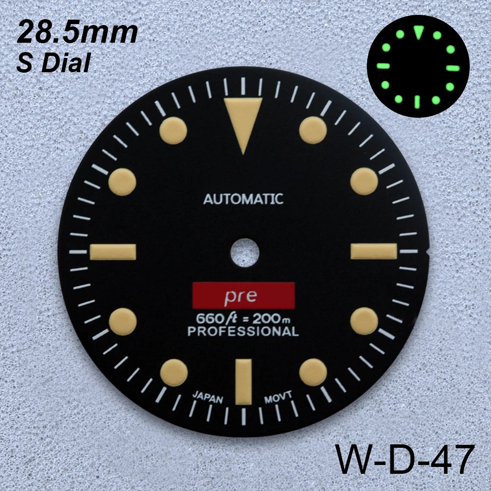 28.5mm S Logo Retro Dial Fit NH35/NH36/4R/7S Japanese Movement Green Luminous Matte High-Quality Watch Modified Accessories