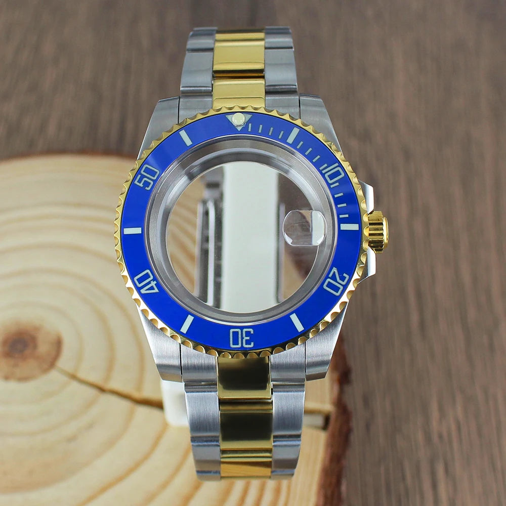 40mm NH35 Watch Case SUB Accessories Sapphire fit for Seiko NH35 NH36 NH38 8215 Eta 2824 PT5000 Sliding Lock Watch Bracelet Gold