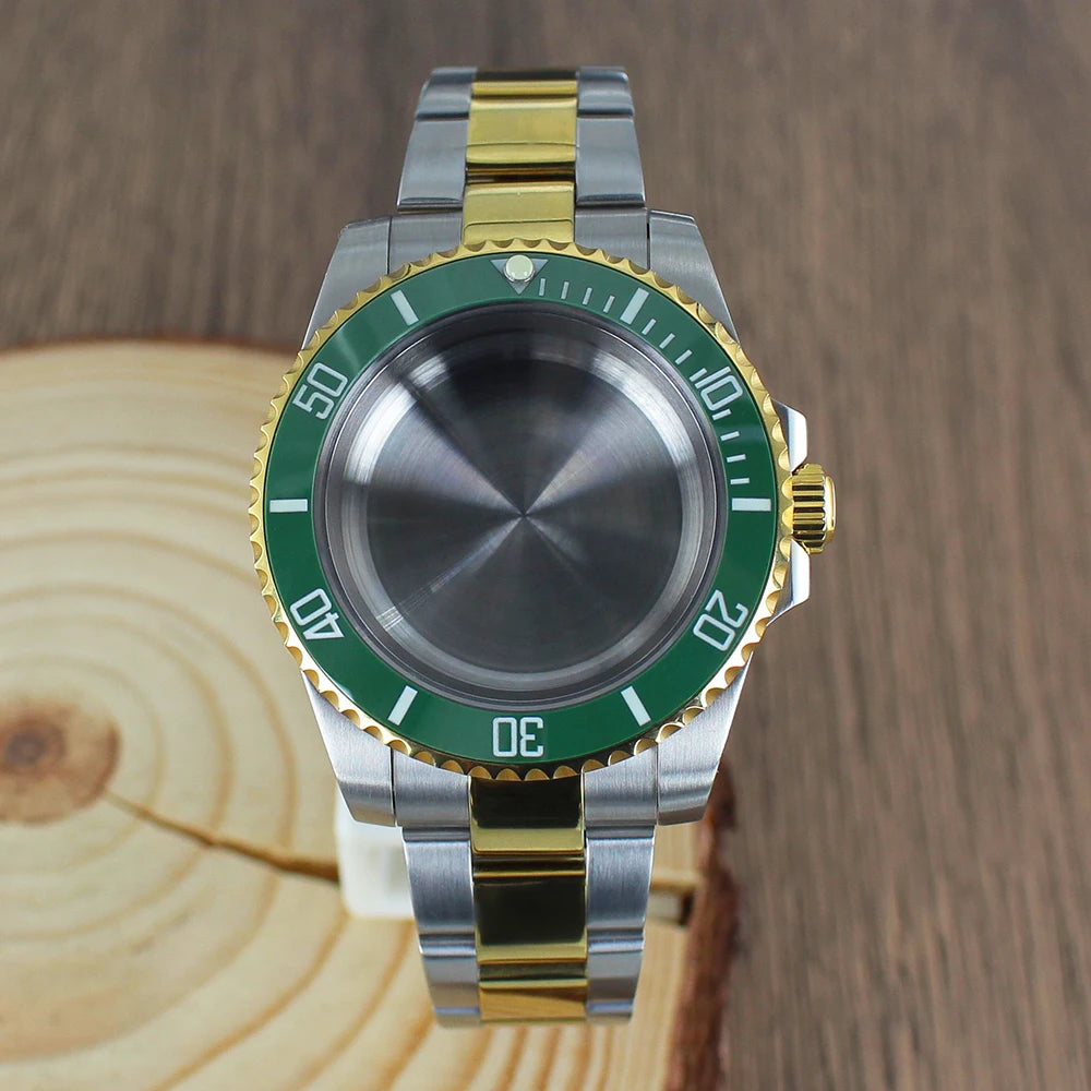40mm NH35 Watch Case SUB Accessories Sapphire fit for Seiko NH35 NH36 NH38 8215 Eta 2824 PT5000 Sliding Lock Watch Bracelet Gold