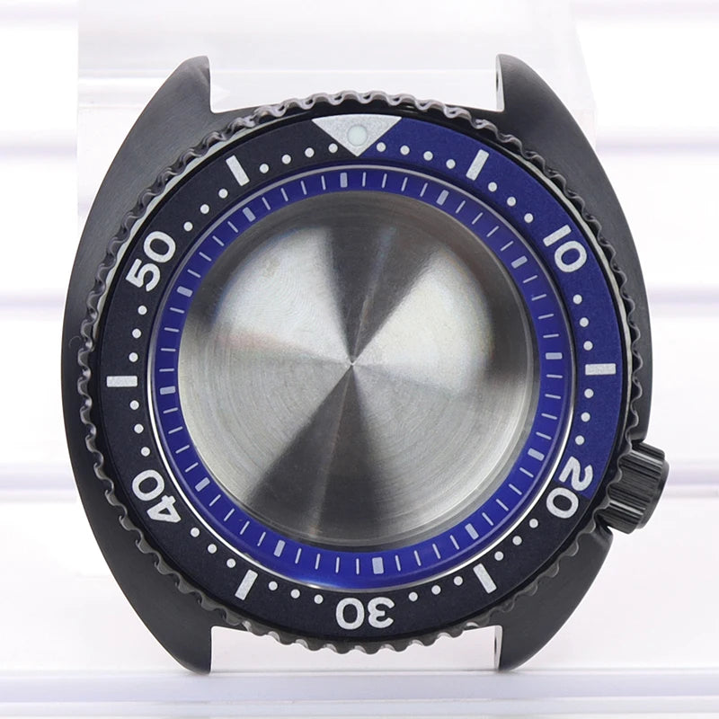Black pvd 45mm Sapphire Glass Watch Cases 3.8 o'clock Screw-in Crown For Seiko nh35 nh36 4R36 Movement nh35 Watches Accessories