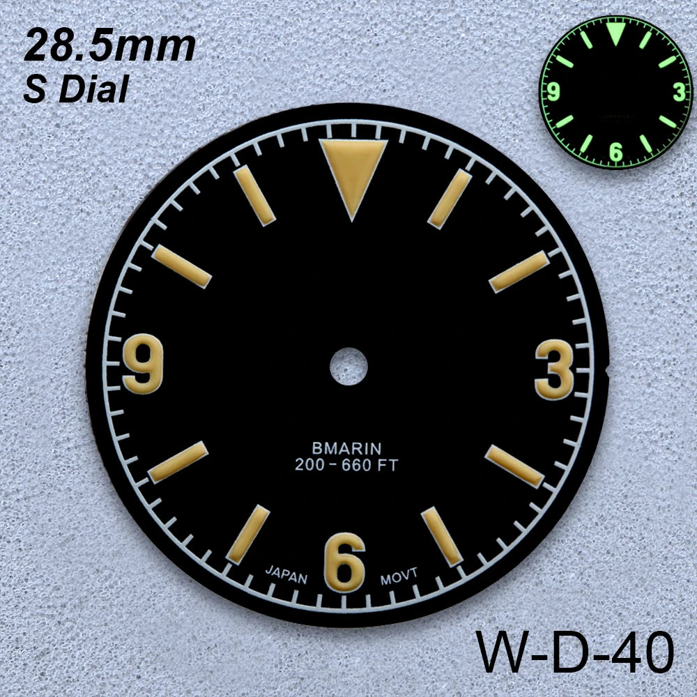 28.5mm S Logo Retro Dial Fit NH35/NH36/4R/7S Japanese Movement Green Luminous Matte High-Quality Watch Modified Accessories
