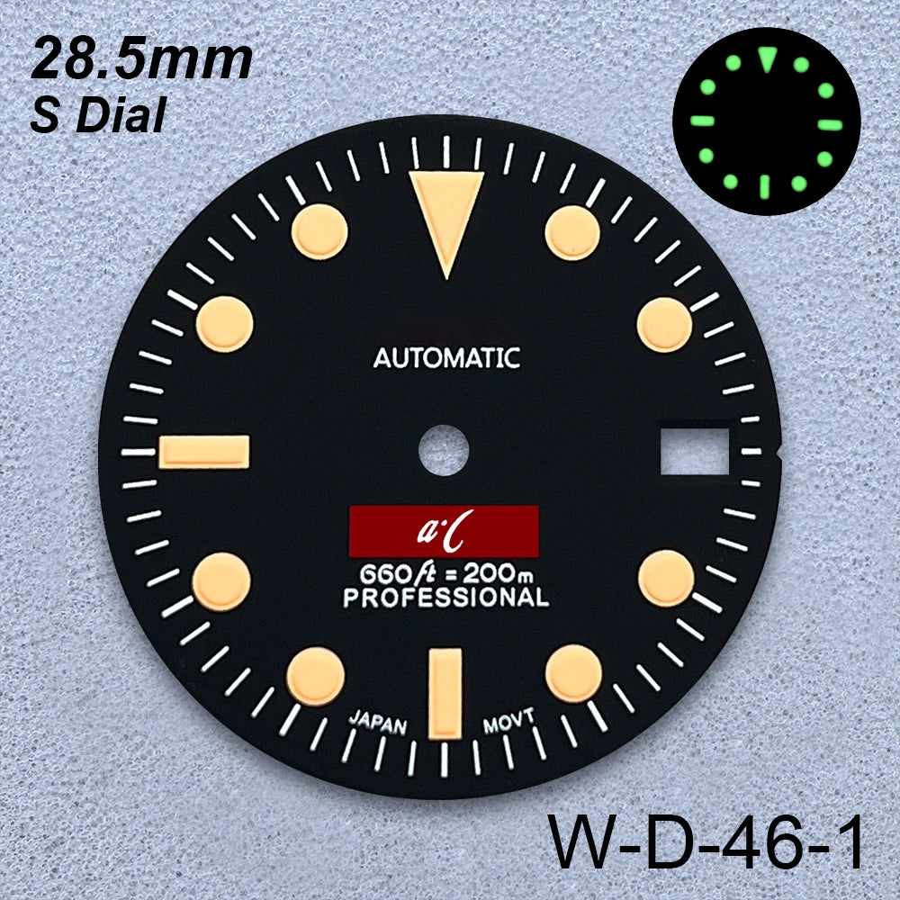 28.5mm S Logo Retro Dial Fit NH35/NH36/4R/7S Japanese Movement Green Luminous Matte High-Quality Watch Modified Accessories