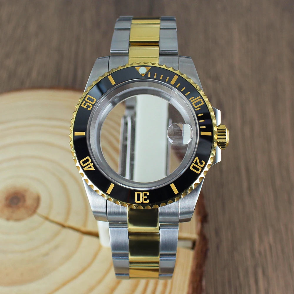 40mm NH35 Watch Case SUB Accessories Sapphire fit for Seiko NH35 NH36 NH38 8215 Eta 2824 PT5000 Sliding Lock Watch Bracelet Gold