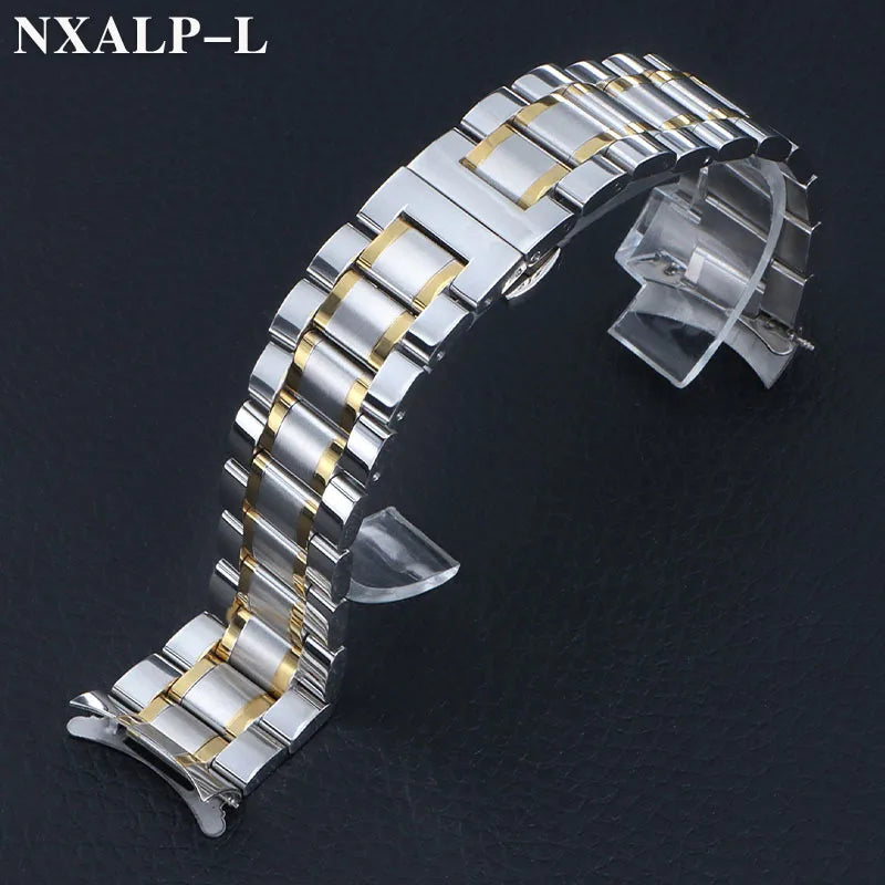 Curved End Stainless Steel Watch Band for Longines 18mm 20mm 22mm 24mm Solid Metal Bracelet Butterfly Clasp Universal Wristband